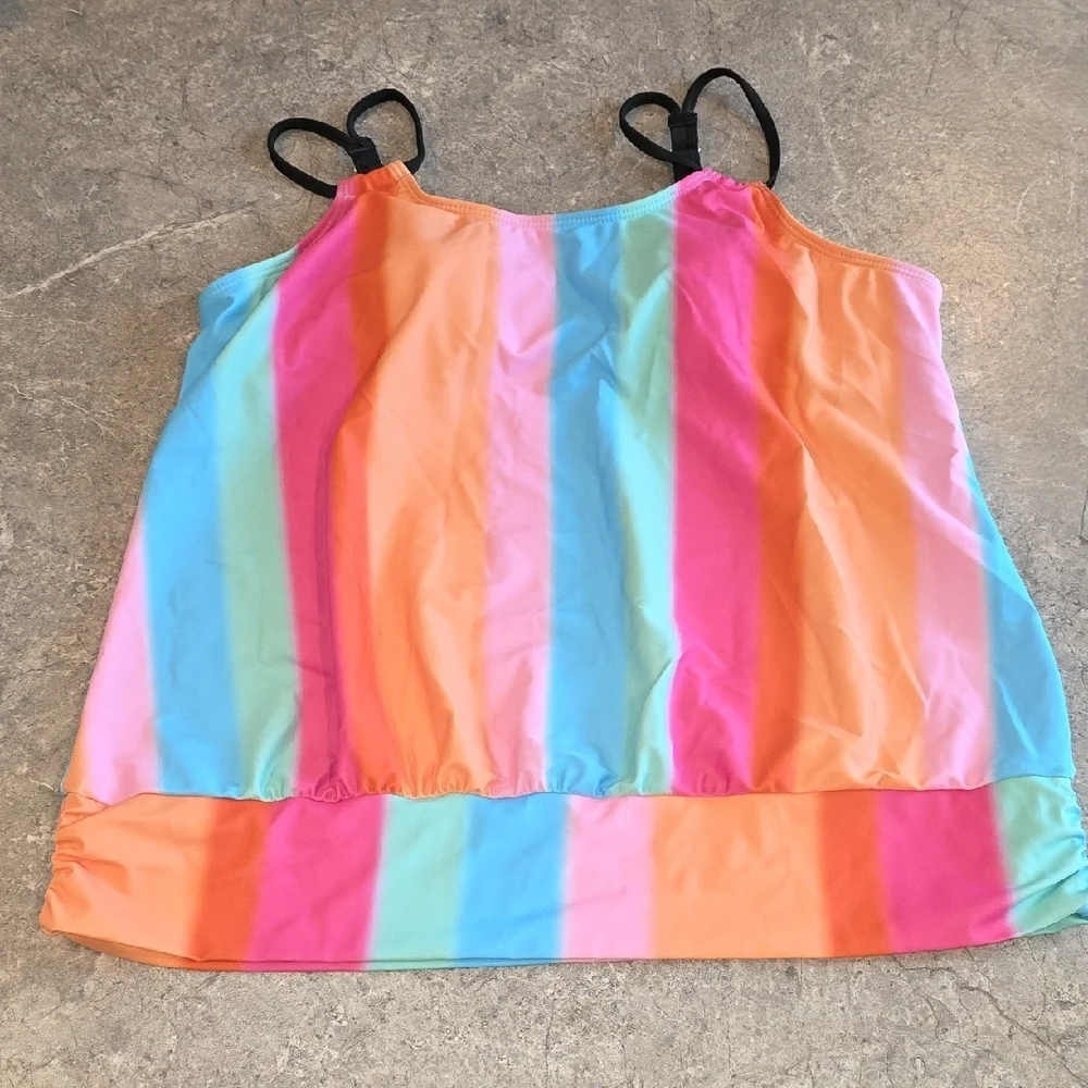 (J35) Multicolor Striped Swim Top